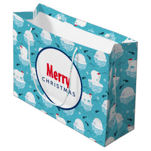 Niedliche Polarbären in Weihnachtsmannmützen Weihn Große Geschenktüte
