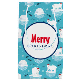 Niedliche Polarbären in Weihnachtsmannmützen Weihn Kleine Geschenktüte