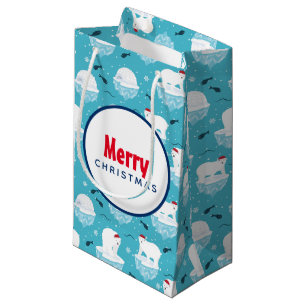 Niedliche Polarbären in Weihnachtsmannmützen Weihn Kleine Geschenktüte