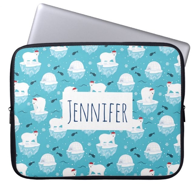 Niedliche Polarbären in Weihnachtsmannmützen Weihn Laptopschutzhülle (Vorderseite)