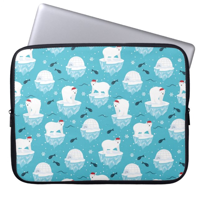 Niedliche Polarbären in Weihnachtsmannmützen Weihn Laptopschutzhülle (Vorderseite)