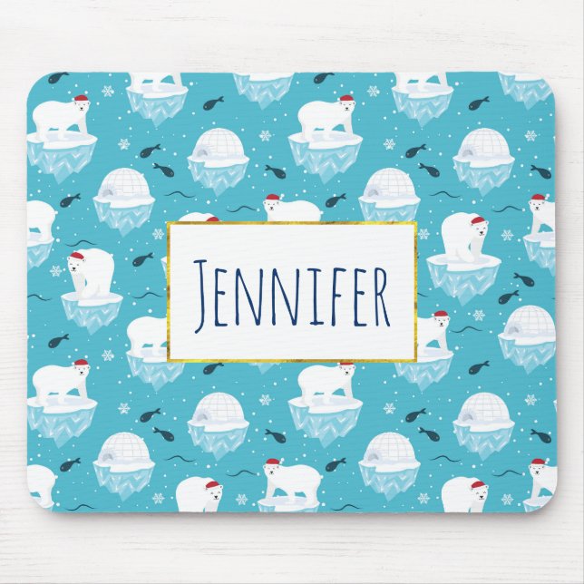 Niedliche Polarbären in Weihnachtsmannmützen Weihn Mousepad (Vorne)