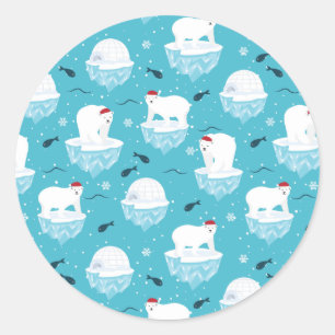 Niedliche Polarbären in Weihnachtsmannmützen Weihn Runder Aufkleber