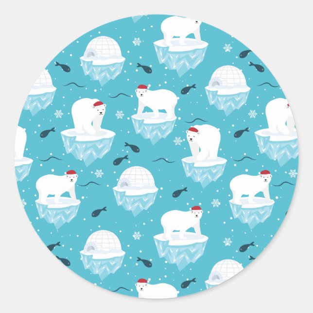 Niedliche Polarbären in Weihnachtsmannmützen Weihn Runder Aufkleber (Vorderseite)