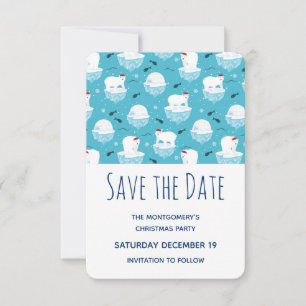 Niedliche Polarbären in Weihnachtsmannmützen Weihn Save The Date