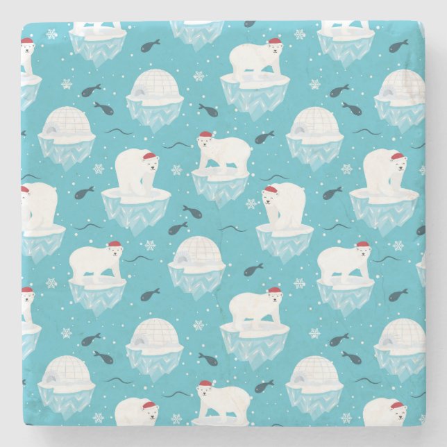 Niedliche Polarbären in Weihnachtsmannmützen Weihn Steinuntersetzer (Vorderseite)