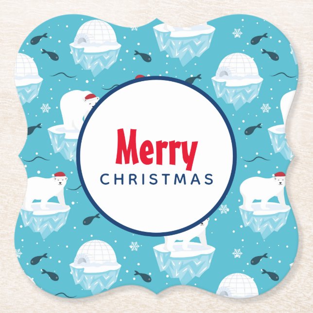 Niedliche Polarbären in Weihnachtsmannmützen Weihn Untersetzer (Vorderseite)