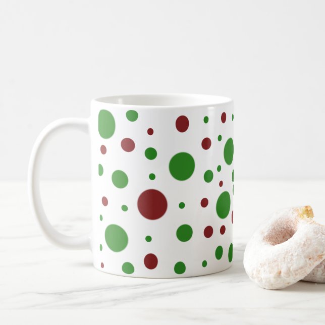 Niedliche Polka dot Christmas Red Green pattern Kaffeetasse (Mit Donut)