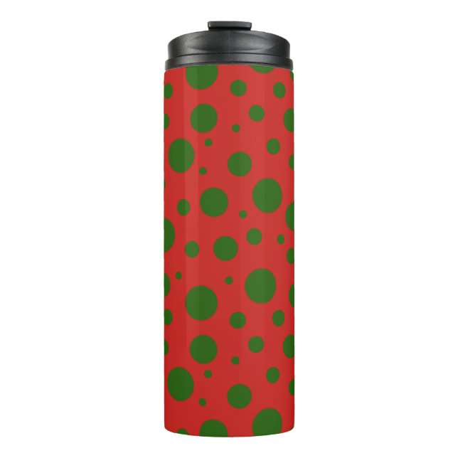 Niedliche Polka dot Christmas Red Green pattern Thermosbecher (Vorderseite)