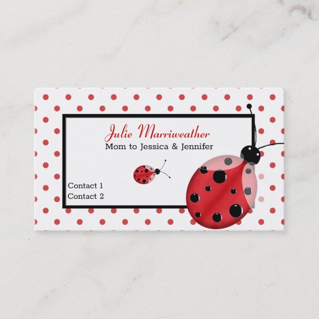 Niedliche Polka Dots & Ladybug MOMY Calling Card Telefonnummerkarte (Vorderseite)