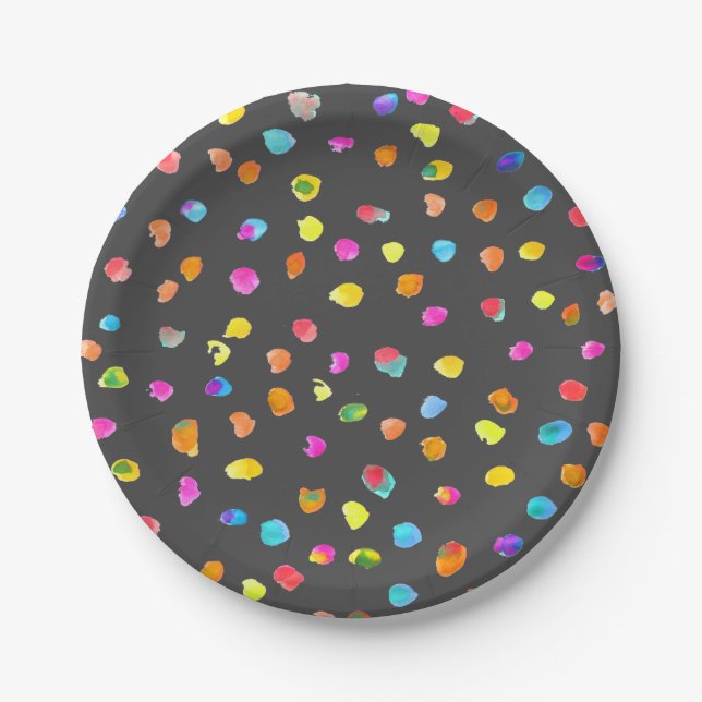 Niedliche Polka-Dots Regenbogenmädchen Party Pappteller (Vorderseite)