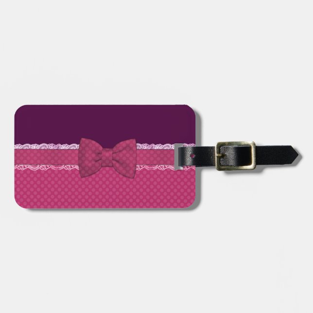 Niedliche Polka-Punkte rosa Bugband Hintergrund Gepäckanhänger (Vorderseite horizontal)