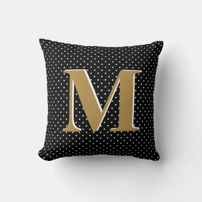 Niedliche Polka-Punkte, Schwarzes u. Gold, Kissen (Vorderseite)