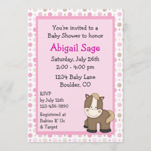 Niedliche Pony Baby Shower Einladungen für Mädchen