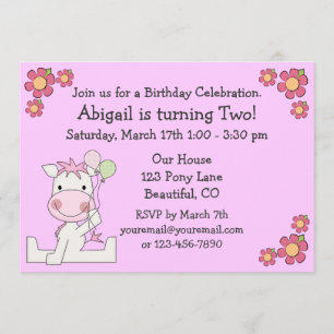 Niedliche Pony Birthday Einladung für Mädchen