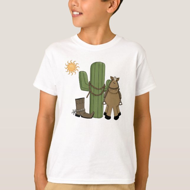 Niedliche Pony-Wüsten-Kaktus-Szene T-Shirt (Vorderseite)