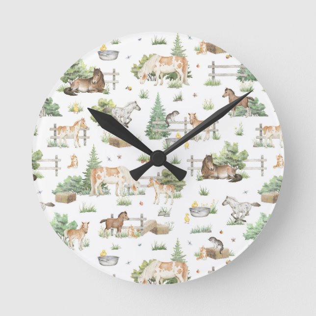 Niedliche Ponys Runde Wanduhr (Vorderseite)