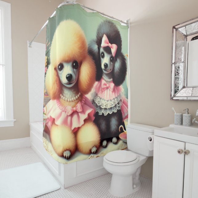 Niedliche Poodle-Illustration Duschvorhang (Beispiel)