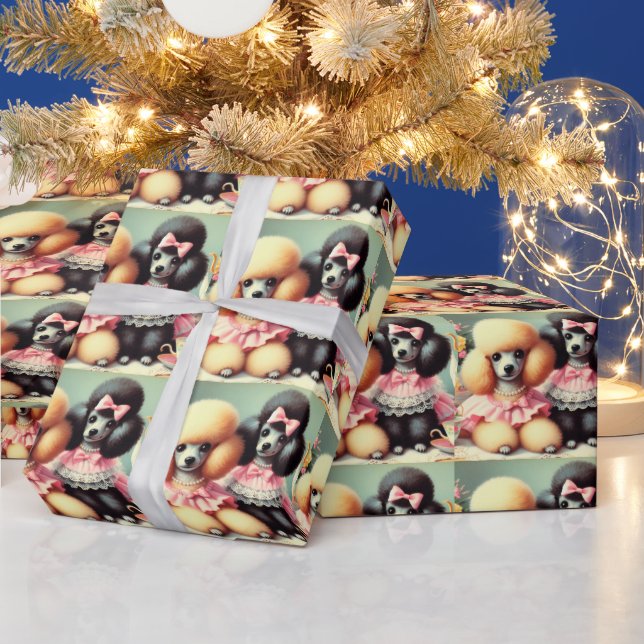 Niedliche Poodle-Illustration Geschenkpapier (Feiertage)