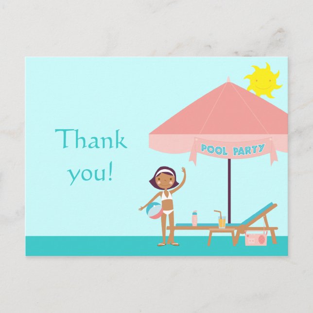 Niedliche Pool Party Girl's danke Ihnen Postcard Postkarte (Vorderseite)