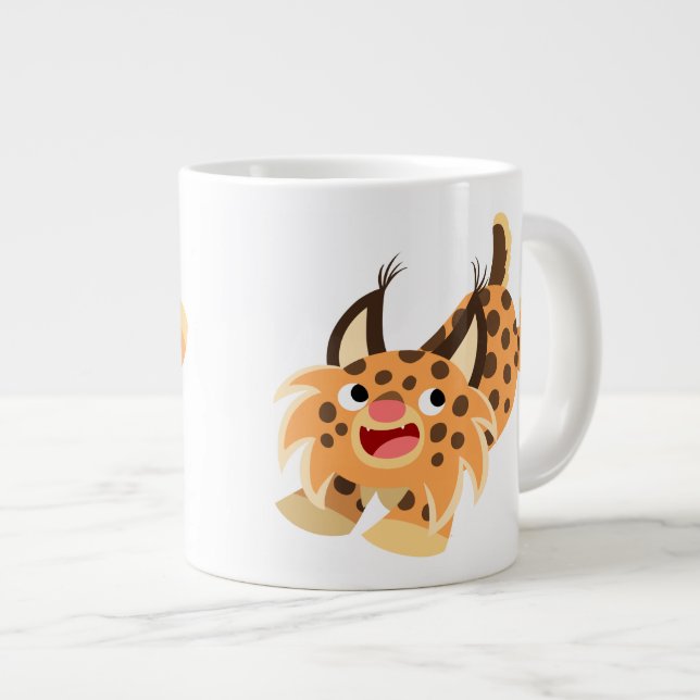 Niedliche Prankings-Cartoon Bobcat Jumbo-Tasse (Vorderseite Rechts)