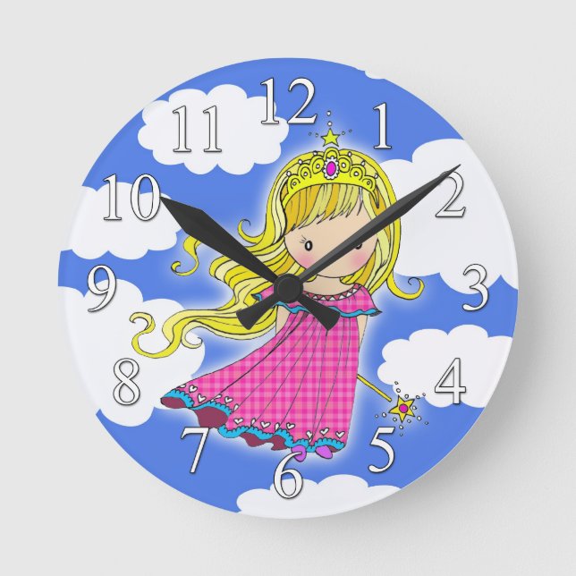Niedliche Princess Girls Clock Runde Wanduhr (Vorderseite)