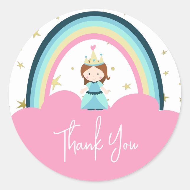 Niedliche Princess Rainbow Vielen Dank Runder Aufkleber (Vorderseite)