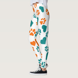 Niedliche Print & Hearts Leggings - Orange & Blue