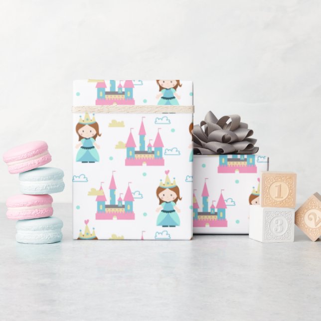 Niedliche Prinzessin Burg Rosa Geschenkpapier (Babyparty)