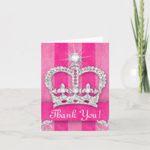 Niedliche Prinzessin Crown Bling Pink Stripes Dankeskarte