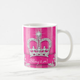 Niedliche Prinzessin Crown Tiara Pink Stripes Kaffeetasse