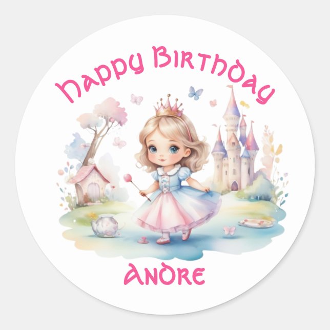 Niedliche Prinzessin im Whimsical Wonderland Runder Aufkleber (Vorderseite)