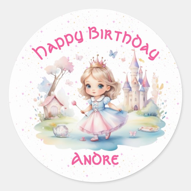 Niedliche Prinzessin im Whimsical Wonderland Runder Aufkleber (Vorderseite)
