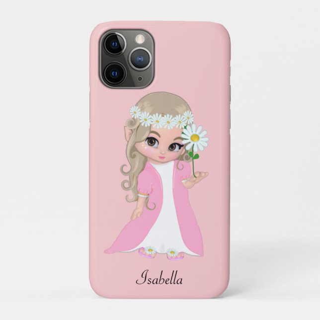 Niedliche Prinzessin mit einer Blume auf hellrosa Case-Mate iPhone Hülle (Rückseite)