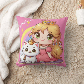Niedliche Prinzessin mit weißer Katze individuell Kissen