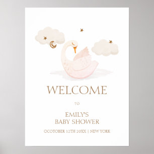 Niedliche Prinzessin Schwan Mond Stern Baby Shower Poster