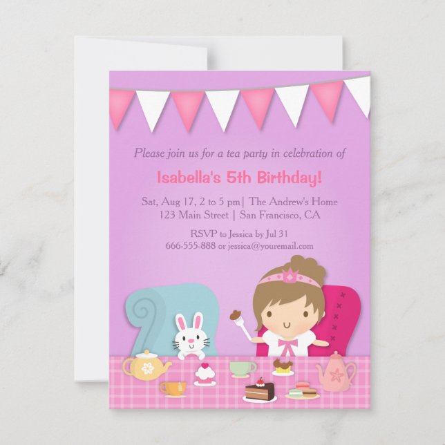 Niedliche Prinzessin Tea Party Geburtstag Einladun Einladung (Vorderseite)