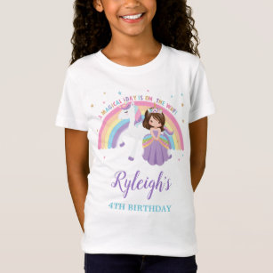 Niedliche Prinzessin und Einhorn-Rainbow-Birthday- T-Shirt