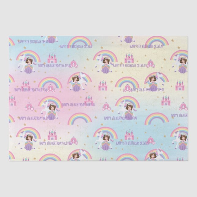 Niedliche Prinzessin und Einhorn-Regenbogen Geburt Seidenpapier (Vorderseite)