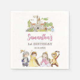 Niedliche Prinzessin und Ritter zum Geburtstag Serviette