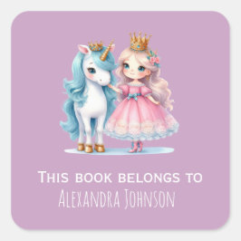 Niedliche Prinzessin Unicorn Dieses Buch gehört Li Quadratischer Aufkleber