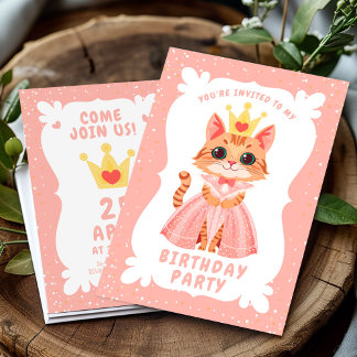 Niedliche Prinzesskatze in rosa Kleid Whimsistisch Einladung