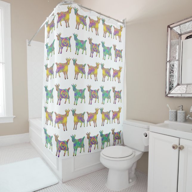 Niedliche Psychedelic Baby Goats farbenfrohe Tierk Duschvorhang (Beispiel)