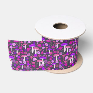 Niedliche psychedelische Pilze Lila, rosa und schw Satinband