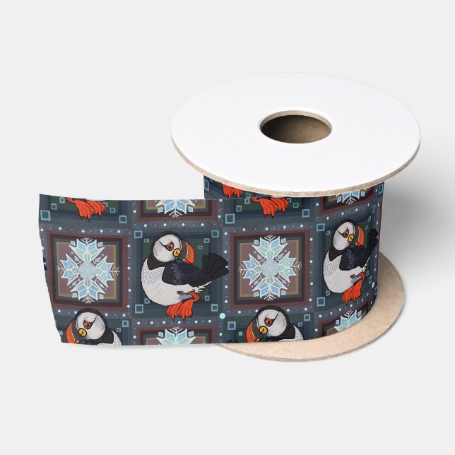 Niedliche PuffBirds Wintermuster Satinband (Spule)