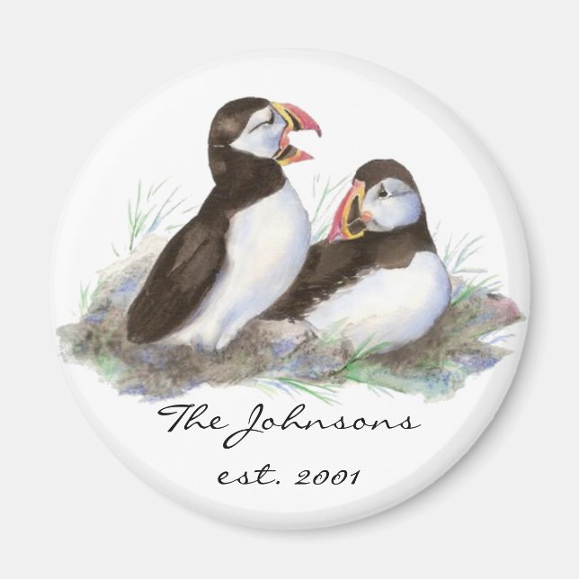 Niedliche Puffins für die Familie mit benutzerdefi Magnet (Vorne)