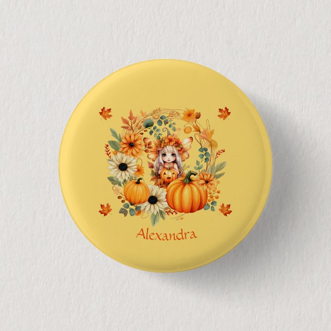 Niedliche Pumpkettenmaus im Herbstkranz Button (Vorderseite)