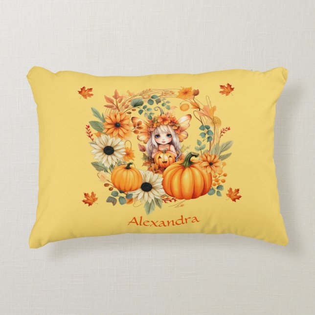Niedliche Pumpkettenmaus im Herbstkranz Dekokissen (Vorderseite)