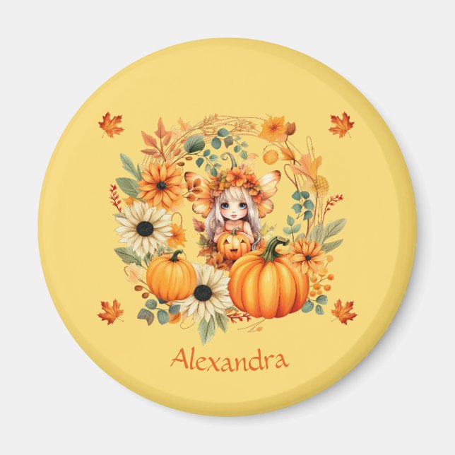 Niedliche Pumpkettenmaus im Herbstkranz Magnet (Vorne)