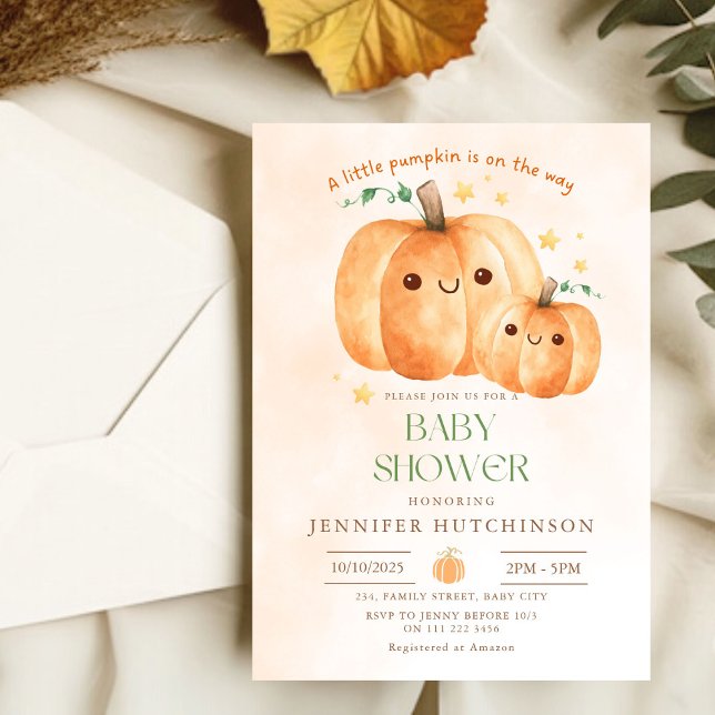 Niedliche Pumpkin auf dem Weg zum Herbst Kinderdus Einladung (Cute Pumpkin On The Way Fall Baby Shower Invitation)